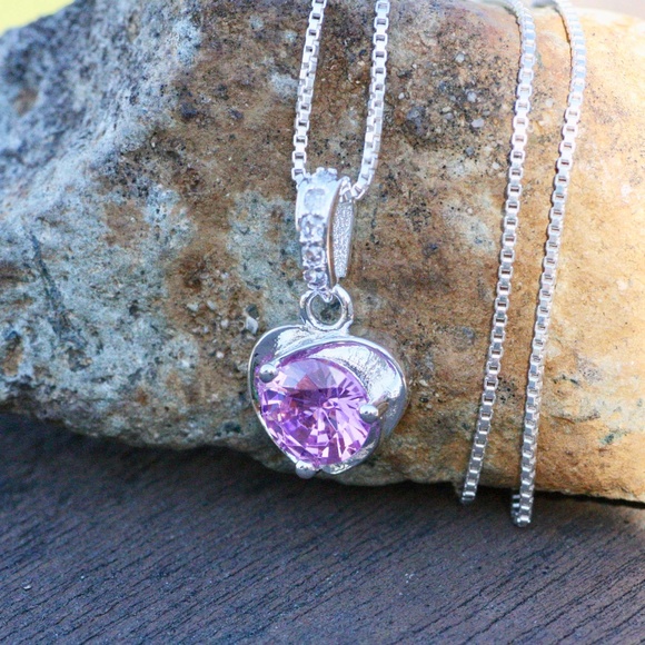 Pink Cubic Zirconia Heart Pendant Sterling Silver 925 , Pendant only no Chain - Picture 3 of 6